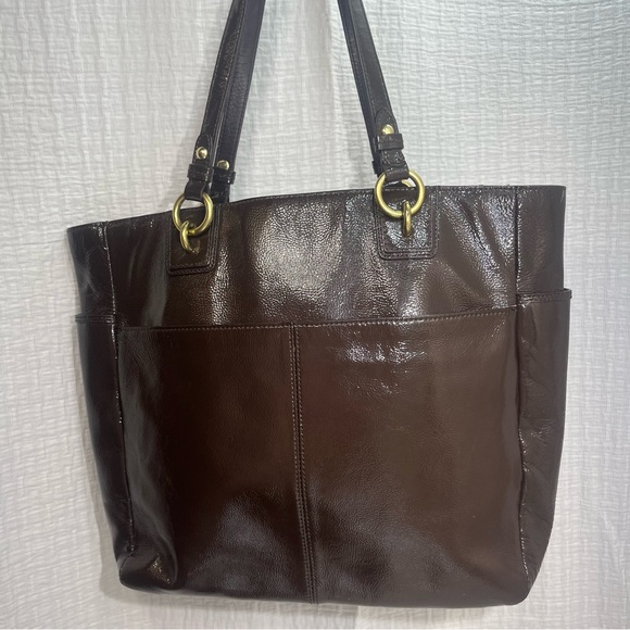 COACH F20432 CHOCOLATE Brown Patent Leather Shoulder Bag handbag Purse - Picture 7 of 15